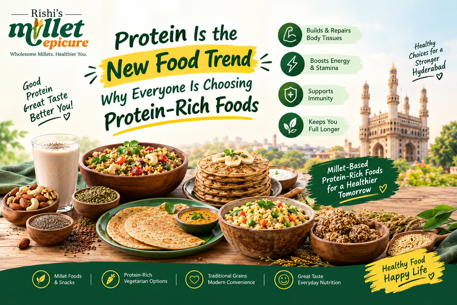 Discover why protein-rich foods are trending in India. Explore vegetarian protein sources, millet foods, healthy snacks, and balanced meal ideas.